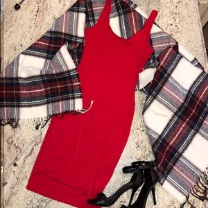 Red form fitting dress